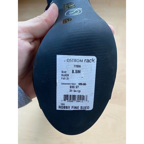 CHINESE Laundry New "Robby" Ankle Strap Black Suede Sandal Flared Heel - Picture 7 of 9